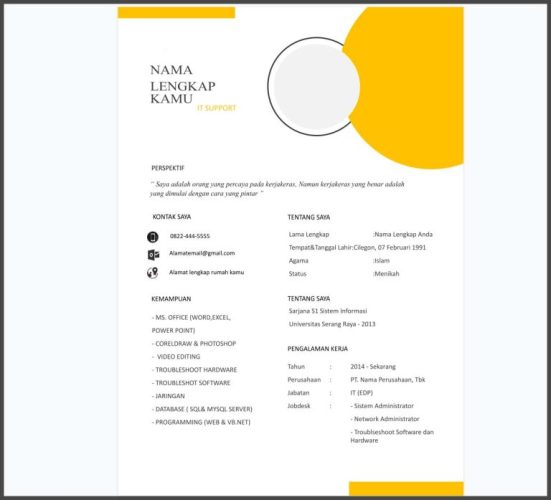 Contoh CV Lamaran Kerja Word dari Vuiral